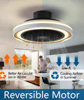 Bladeless Flush Mount Ceiling Fan With Lights And Remote, 19 Inch Low Profile Ceiling Fan for Kitchen with reversible motor