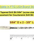 12 Pc Pro Grade Adjustable Wood Countersink Drill Bit Kit With Parabolic Flute And Tapered Bits shown with ruler, 9 64 Inch