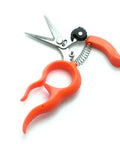 Hold Free Stainless Steel Harvest Scissors With Coil Spring, Ergonomic Sliding Ring, Orange Handle, Japan Import