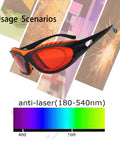 Laser Safety Glasses 180 Nm To 540 Nm OD Six Plus Protective Eyewear For Violet Blue Green Lasers with red lenses and black frame.