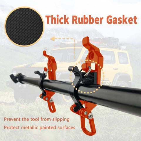 Overlanding Shovel Rack Mount Kit For Roof Racks And Trucks, Heavy Duty Rubber Clamp Grip Tool Holder with thick rubber gasket