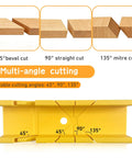 All In One 4 Piece Miter Box And Saw Set With A 2.68 By 12 Inch Box showing 45, 90, 135 degree angle cuts for precise miter and bevel cuts.