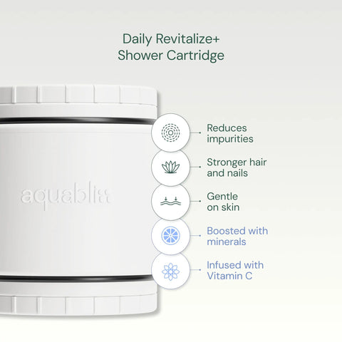Revitalizing Shower Filter Replacement Cartridge For SF400 And SF500 2x Vitamin C And Minerals For Silky Hair Glowing Skin Strong Nails 1 Pack Today Now with features listed beside image.