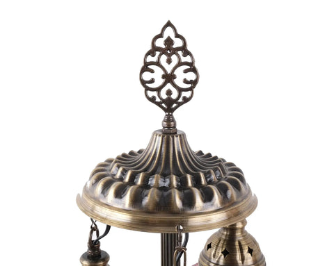 Three Globe Turkish Mosaic Table Lamp Lilac Purple Globe Light For Living Room And Office Decor Handmade Multicolor Spheres With E12 Socket And US Plug On Off Switch Cozy Vibe showing intricate metal top detailing.
