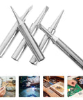 Top Tier Copper Soldering Iron Tips 5 Pack With High Thermal Conductivity And Wear Resistance For Pro Welding Or DIY Projects Plus User Friendly Design That Gets The Job Done Quick And Smooth - silver copper tips in various shapes.