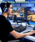Person using 5 Channel Audio Mixer With Dual Wireless Microphones For Live Streaming And Family Karaoke And Studio Recording
