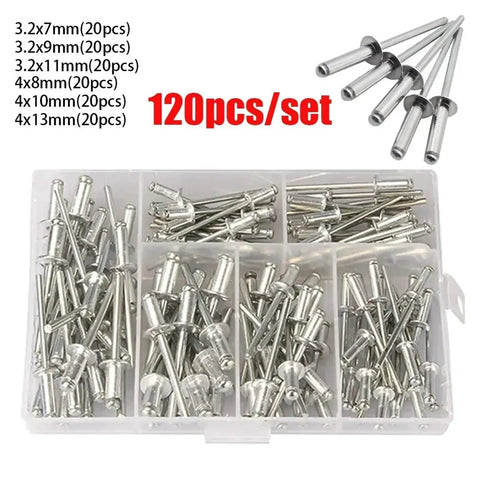 120 Piece Aluminum Blind Rivet Kit Pop Rivets Assortment For Fast One Sided Riveting In Furniture And DIY Friendly Projects Dome Head