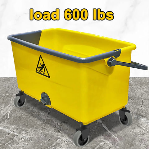 Yellow Rubbermaid mop bucket with load 600 lbs and Three Inch Mop Bucket Wheels Replacement Non Marking Thermoplastic Rubber Casters