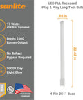 LED Plug-And-Play Recessed Twin Light Tube 2G11 4-Pin Base, 17W Replacement for Fluorescent FT40DL BIAX, 2500 Lumens, 5000K Daylight