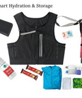 Trail Running Hydration Pack With Phone Holder Reflective Trek Vest For Teens L Size with water bottle and snacks