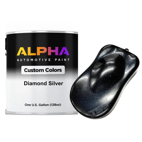 Vibrant Silver Metallic Basecoat Paint Ready To Spray Midcoat Auto Finish Formula 128 Oz Gallon Size with diamond silver color sample.