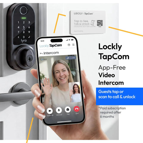 Smooth Zero Drama Keyless Entry With This Heavy Duty Wifi Smart Door Lock Featuring Lightning Fast 3D Biometric Fingerprint Verification Built In Keypad remote app controls shown with video intercom in use.