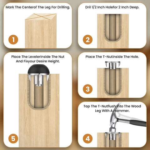 M8 Thread Adjustable Furniture Leveling Feet With T Nuts For Tables Chairs And Cabinets Heavy Duty Galvanized Screw In Glides No Sweat Easy Install Stable Leveling Feet For Home Workshop
