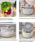 Step-by-step guide using a Massive 4L Electric Salad Spinner With Wireless Usb Charging Heavy Duty Veggie Dryer.