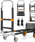 3 In 1 Convertible Heavy Duty Folding Hand Truck Dolly With 600 Lb Capacity, black metal frame, orange accents, rubber wheels.