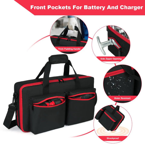 Grease Gun Case For Milwaukee And DeWalt Kits Portable Carrying Bag With Battery And Charger Pockets Fits 2646 20 2446 20 And DCGG571B Grease Gun Kit Durable Organizer For Tools On The Go, featuring multiple pockets and water-resistant material.