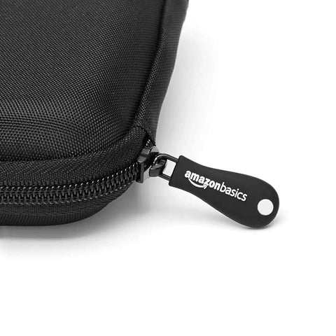 Close-up of the secure zipper on the Slick Go To Hella Tough Hardshell Carry Case For Portable External Hard Drives.
