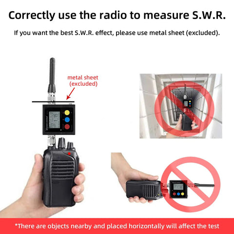 Digital VHF/UHF Antenna Power And SWR Meter With Quick VSWR Readout 125 To 525MHz Coverage attached to radio for measuring SWR