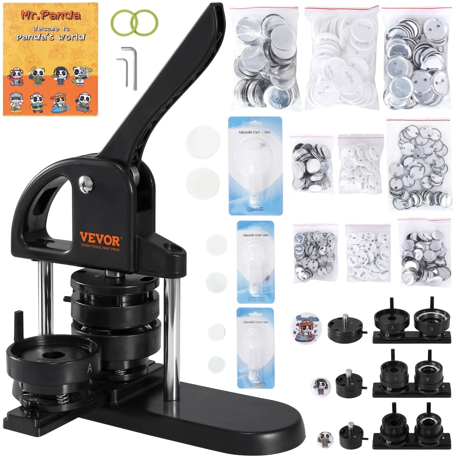 3-In-1 Button Maker Kit With Ergonomic Arc Handle Press Makes 25mm, 32