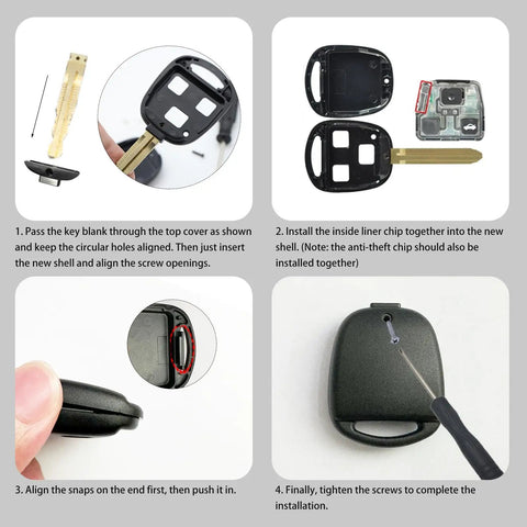 Installation guide for Lexus Key Fob Shell 2 Pack 3 Button Replacement Case for Keyless Entry Remote Fits RX350 RX330 RX300 RX400h RX450h