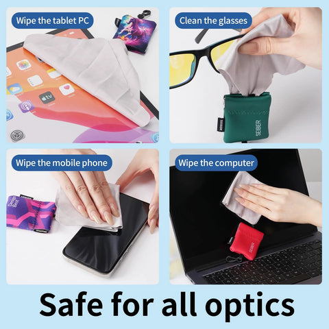 SEIBER microfiber eyeglass cleaning cloths with neoprene pouch, 7 x 7 in, 3-pack for glasses, sunglasses, phones, laptops
