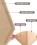 Rock Solid Pack Of Unbleached Number Four Cone Coffee Filter Papers 200 Count showing natural log pulp material and portable design.