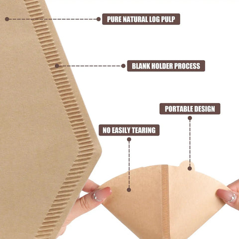 Rock Solid Pack Of Unbleached Number Four Cone Coffee Filter Papers 200 Count showing natural log pulp material and portable design.