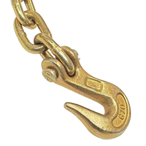 Close-up of Grade 70 transport chain hook from Heavy Duty Chain And Binder Kit For Trucks And Flatbeds With 20 Ft Grade 70 Chains And Load Binders