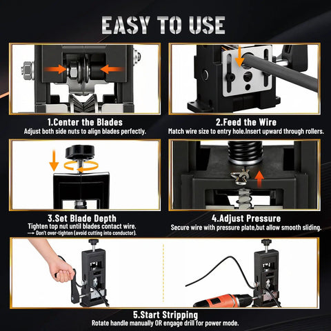 Instructions on using 2 In 1 Wire Stripper Machine Drill Powered And Hand Crank For 1 Mm To 16 Mm Wires Alloy Cable Peeler