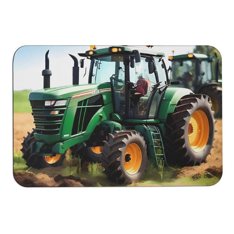 Image of Go-To Farm Tractor Style Diatom Mud Quick Dry Bath Mat, featuring a green tractor design, 23.6 by 15.7 inches.