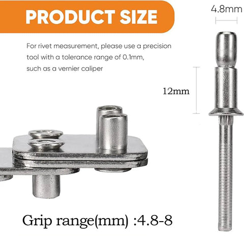 Beefy 3/16 X 1/2 Internal Locking Dome Head Structural Pop Rivets Crafted From Premium 304 Stainless Steel For Rust Proof Durability And Knockout Grip Heavy Duty Fasteners Built To Handle Any Gritty Workshop Task With Thirty Pieces showing product size and grip range specifications.