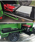 Heavy Duty Drawer Slides Full Extension Runners Side Mounted Double Row Steel Ball Bearings Lock In Lock Out showing a rugged truck storage area.