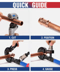 Heavy Duty Copper Pipe Press Tool Kit For 1/2 Inch And 3/4 Inch Viegas Propress Fittings Includes Socket Wrench And Cutters Compact Design With Led Light For Easy Access In Tight Spaces Perfect For Hvac Pros quick guide for cutting, positioning, and pressing copper pipe with tools