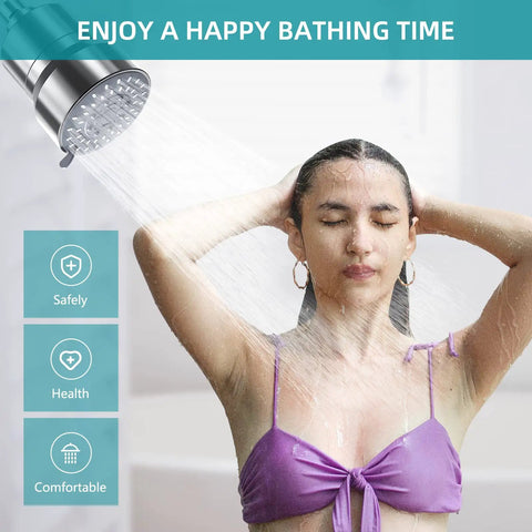Woman enjoying shower with Filtered Shower Head With Five Modes And High Pressure 15 Stage Hard Water Filtration in use