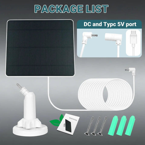Package contents of 2-Pack 6W Solar Panel Charger For Outdoor Wireless Security Cameras Battery Powered, Fast Solar Charger