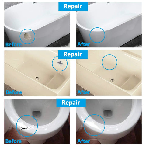 Before and after repair images using Color Matching Tub Tile And Shower Repair Kit Three Point Seven Ounce Odorless Bathtub Paint.