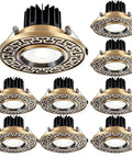 Nine Pack Slick Recessed Lighting Trim Kits With Dimmable LED Downlights For No Sweat Hotel Or Home Installations, bronze ceiling panel lamps.