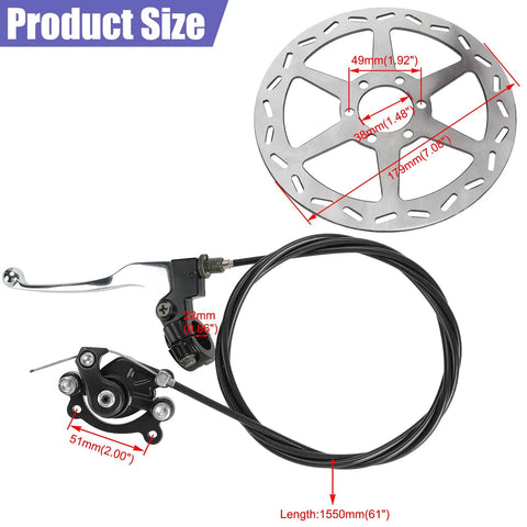 Mini Bike Disc Brake Kit With 180mm Lever Rotor And Rear Caliper Replacement For Coleman CT100U CC100X Baja Motorsports DB30