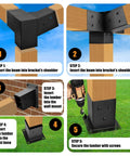 Installation steps for Heavy Duty Pergola Bracket Set With 15 Degree 3-Way Slanted Roof, Wall Mount Extension 4x4 Inches.