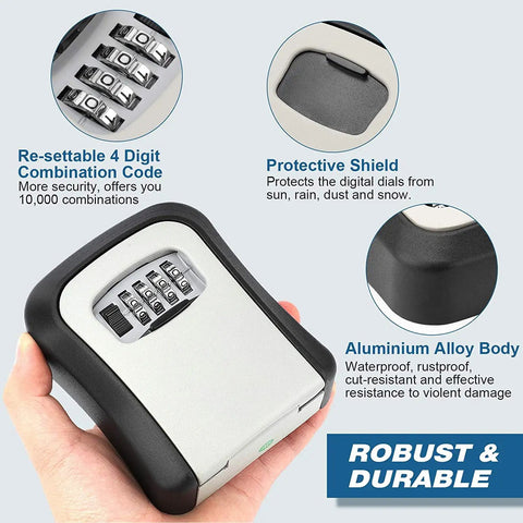 Five Key Wall Mounted Lock Box With Waterproof Seal Outdoor Ready Easy To Use Combination Safe highlighting features