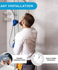 Person installing frameless sliding shower door 48x72 inches with 1/4 inch tempered glass using easy-to-follow instructions.