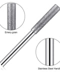 Close-up of a tool from the 30 Pcs Chainsaw Sharpener Stone Bits Kit With Storage Box Five Thirty Second Inch High Hardness Titanium Diamond