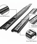 Stainless Steel Drawer Slides Pair With Black Finish showing smooth glide mechanism and durable metal construction detail.