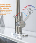 Slick Brush Nickel Single Handle Pull Down Kitchen Faucet With Knockout Three Mode Spray Settings And Complete Zero Hassle Setup For Fast Weekend Renovations showing control handle for hot and cold water adjustment.