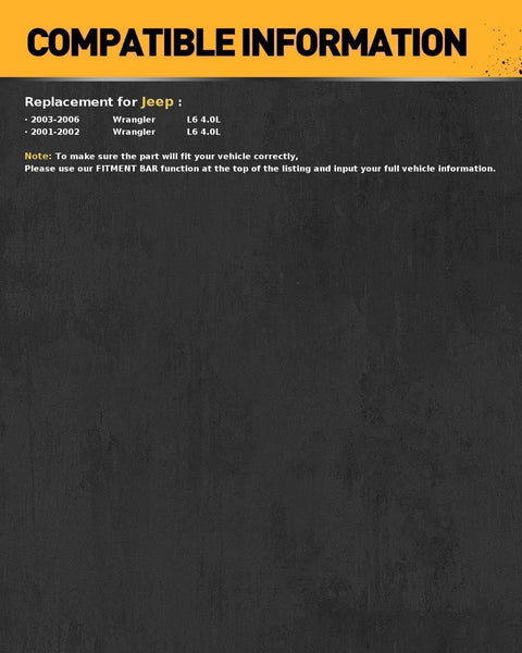 Compatible information for High Output 117Amp Alternator Replacement For Jeep Wrangler 2001 2002 2003 2004 2005 2006 L6 4L
