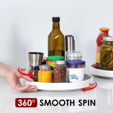 12 Inch Non Skid Turntable Lazy Susan Organizer 4 Pack For Cabinet Countertop Pantry Fridge Vanity And Under Sink Storage Spinning Rack For Spice Jars Cans And Grab And Go Essentials holding jars and bottles