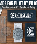 E6B Flight Computer And Aviation Plotter For Pilots - Ultimate Flight Bag Essential Kit with case, calculator, and plotter on wood