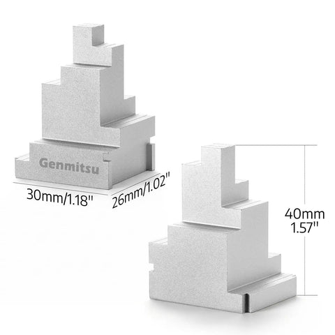 2 Piece Clamp Block Set with 8 Adjustable Stops for CNC Router Workholding, showing dimensions and silver material