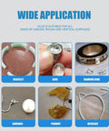 Images showing uses of Rock Solid Jewelry Glue For Crystals And Rhinestones Instant Bond Adhesive For DIY Jewelry Making Bonding Metal To Crystal Pearl Gemstone Necklace Bracelet Earring Ring.