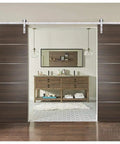 Sliding Double Barn Doors with Hardware in Chocolate Ash Finish 84 by 96 Inches Two 42 by 96 Panels 13 Foot Silver Rail Kit